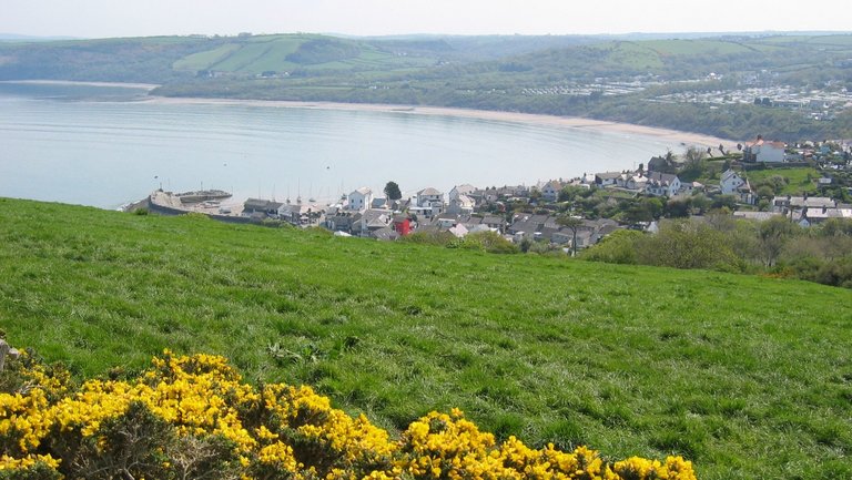 Küstenwanderung in Wales mit Blick auf den Ort Newquay
